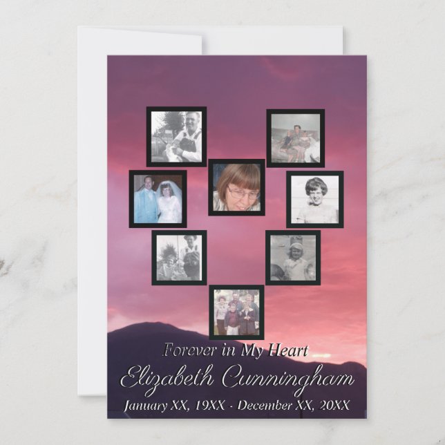 Invitation Pink Sunset Photo Collage Heart Memorial (Devant)