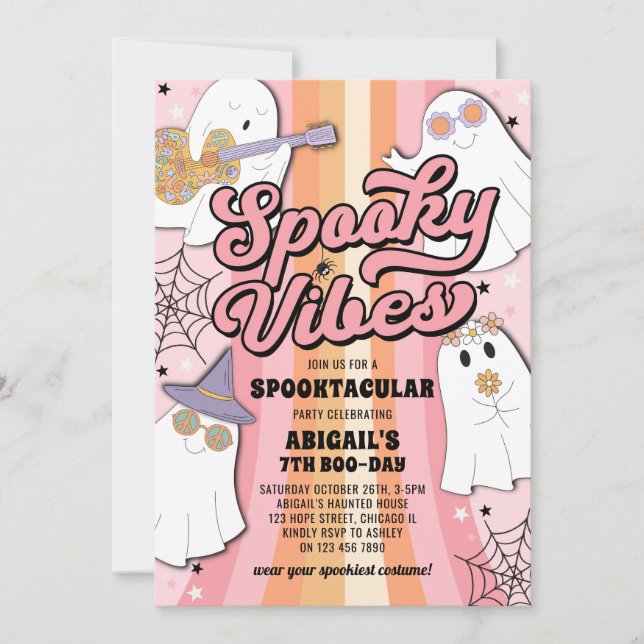 Invitation Pink Super Halloween Éffrayant Vibes Fille Anniver (Devant)