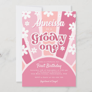 Invitation Pink Super One Retro Rainbow Daisy Premier anniver