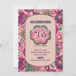 Invitation Pink Super Psychedelic 60s les années 70 Floral An