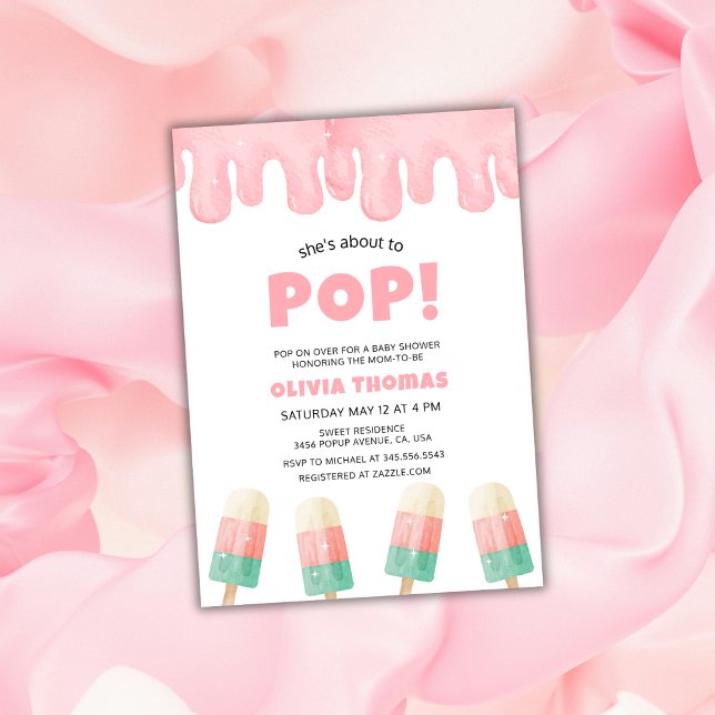 Invitation Pink Sur Le Point De Pop Baby shower De Crème De G (Pink About To Pop Ice Cream Baby Shower Invitation)