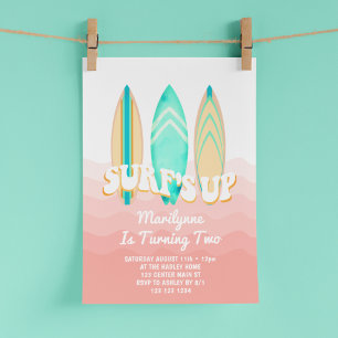 Invitation Pink Surfs Up Surboard 2e anniversaire