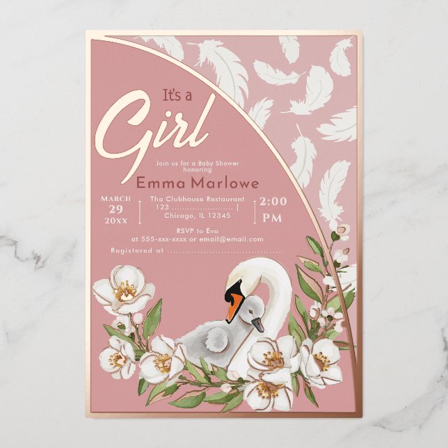 Invitation Pink Swan Baby Foil (Recto)