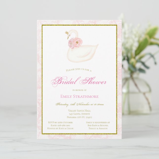 Invitation Pink Swan, Mariage, Baby Shower (Debout devant)