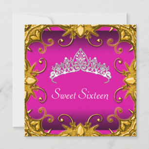 Invitation Pink Sweet 16 Anniversaire Party Gold White Tiara