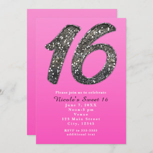 Invitation Pink Sweet 16 Parties scintillant Argent Invitatio