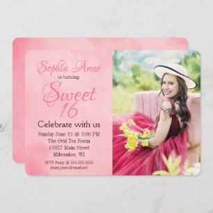 Invitation Pink Sweet 16 Photo Anniversaire
