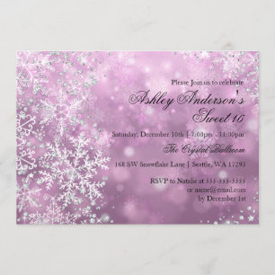 Invitation Pink Sweet 16 Winter Wonderland Sparkle Snowflakes