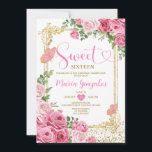 Invitation Pink Sweet sixteen Gold 16e Fête d'anniversaire fi<br><div class="desc">Pink Sweet sixteen Gold 16th Girl Birthday Party Invitation Mis Quince 15 Anos,  16th Birthday.</div>