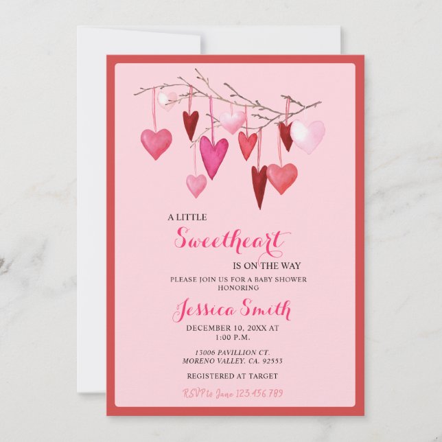 Invitation Pink Sweetheart Valentine Baby shower pour fille (Devant)