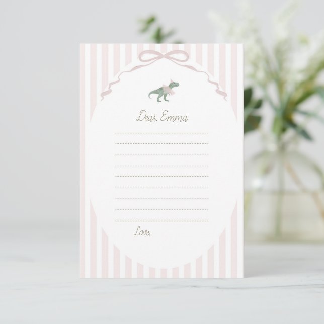 Invitation Pink T Rex Tutu Girl Birthday Time Capsule Card (Debout devant)