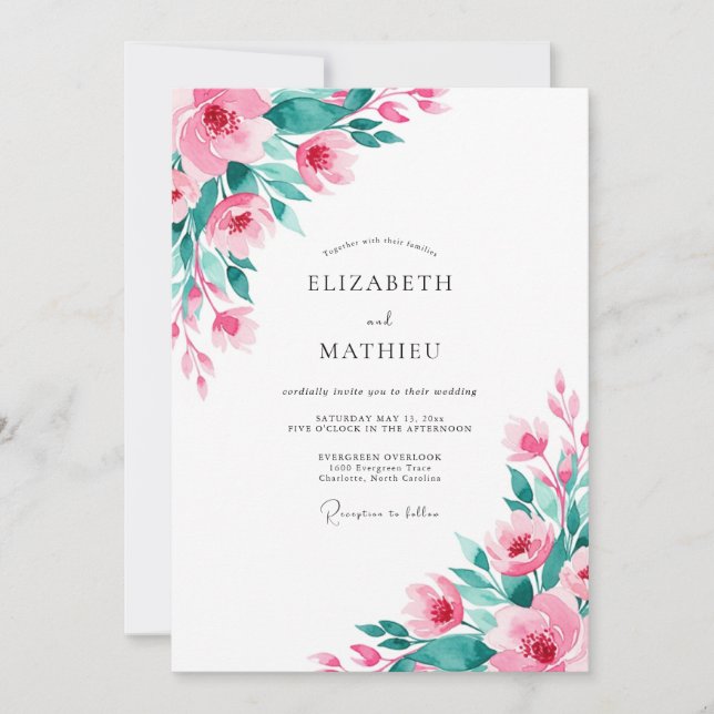 Invitation Pink Teal Atmospheric Spring Wedding (Devant)