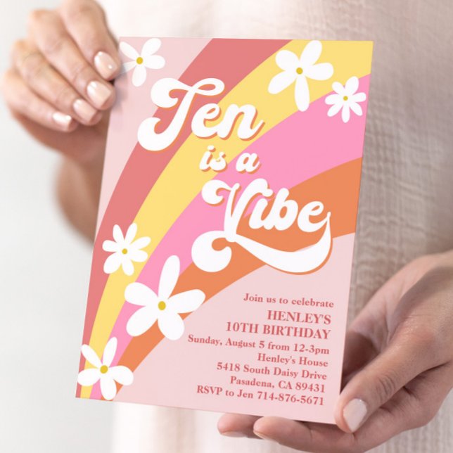 Invitation Pink Ten est un Vibe Retro Daisy Rainbow Anniversa (Créateur téléchargé)