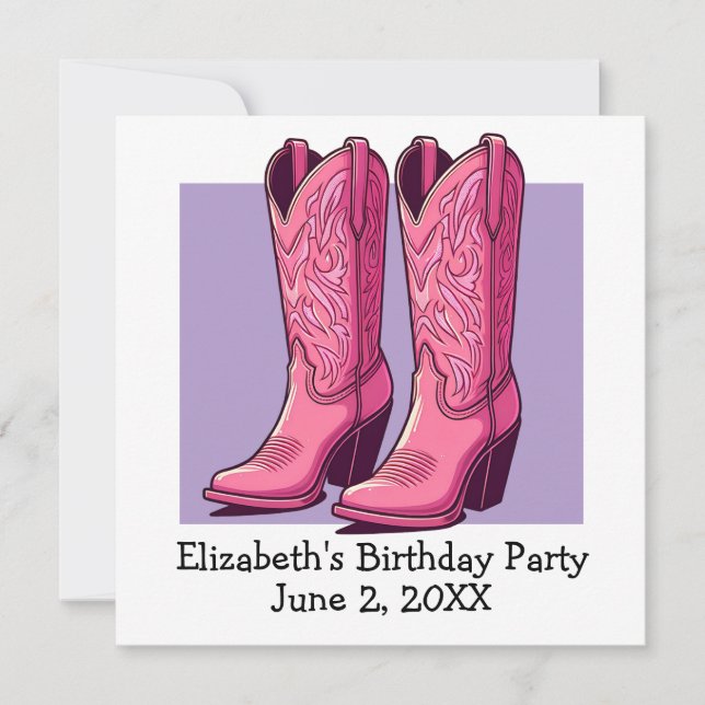 Invitation Pink tendance fille bottes fille fête d'anniversai (Devant)