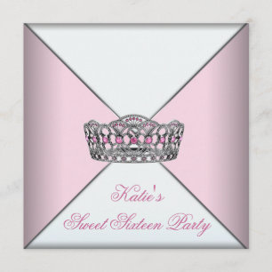 Invitation Pink Tiara Classy White Sweet sixteen Party