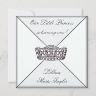 Invitation Pink Tiara Little Princesse Premier anniversaire
