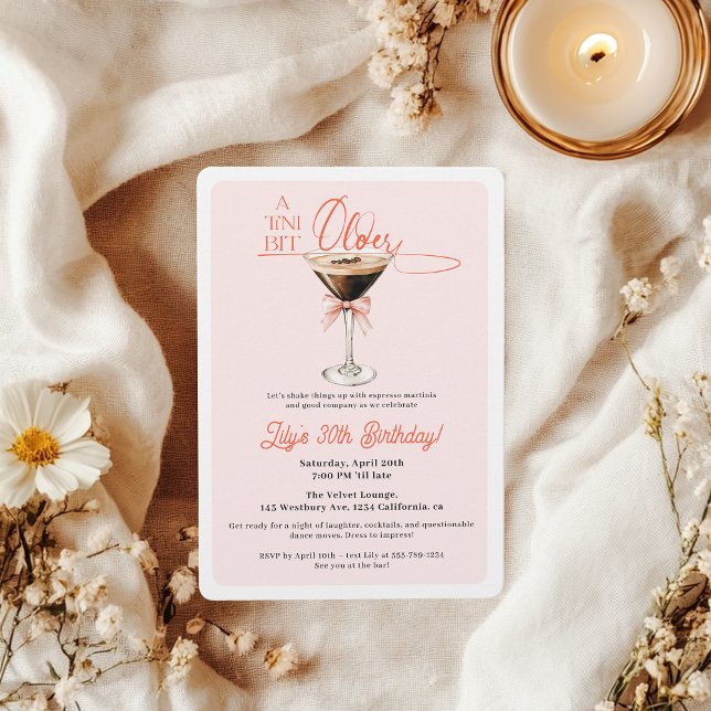 Invitation Pink Tini Bit Older Espresso Martini 30e anniversa (Pink Tiny Bit Older Espresso Martini 30th Birthday Invitation)