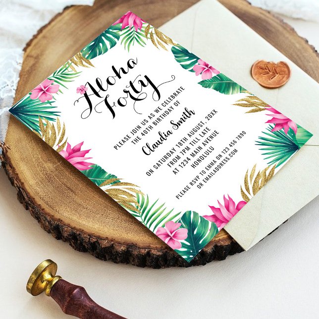 Invitation Pink Tropical 40th Birthday (Créateur téléchargé)