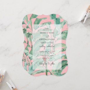 Invitation Pink Tropical Banana Palm Feuille Mariage