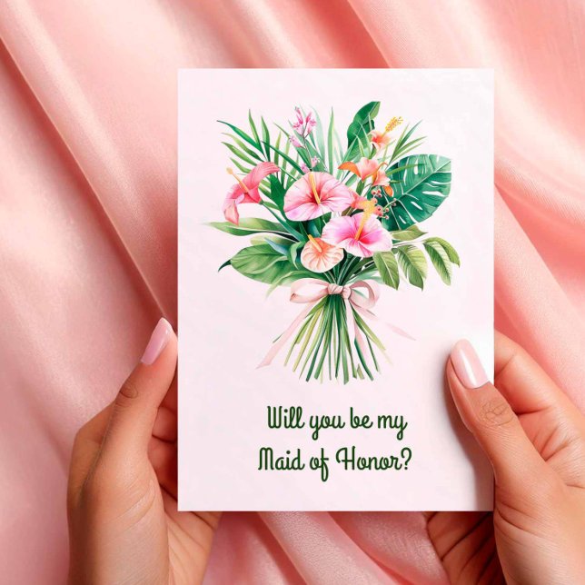Invitation Pink Tropical Bouquet Party Proposition Card (Pink Tropical Bouquet Wedding Party Proposal Card)