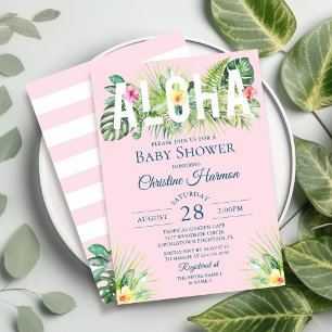 Invitation Pink Tropical Floral Aloha Girl Baby shower