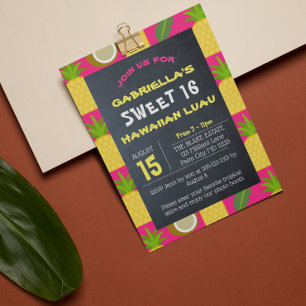 Invitation Pink Tropical Hawaiian Luau Sweet 16