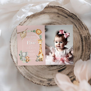 Invitation Pink Tropical Jungle Safari Animaux anniversaire