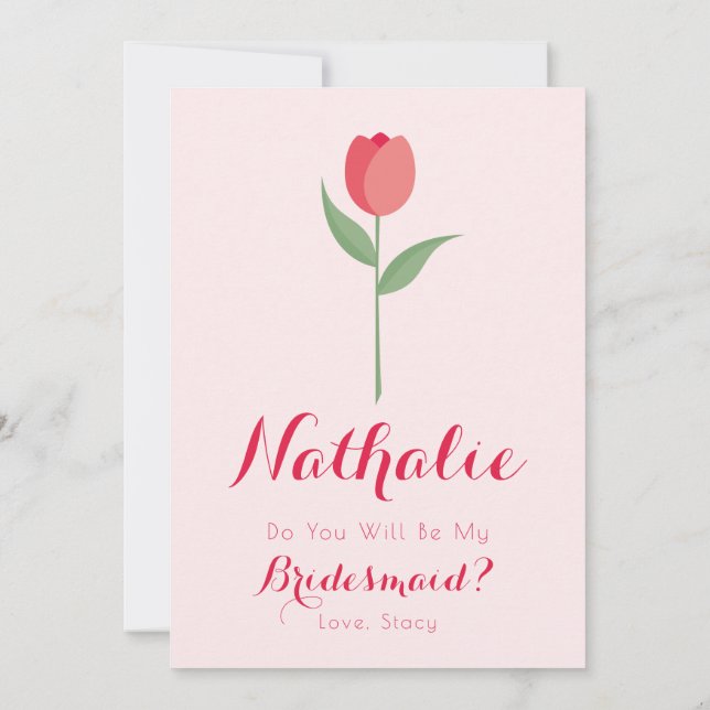 Invitation Pink Tulip Bridesmaid Proposal Card (Dos)