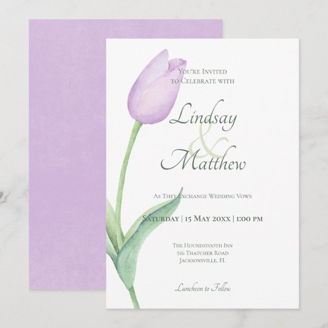 Invitation Pink Tulip Solo Purple Moderne (Devant / Derrière)