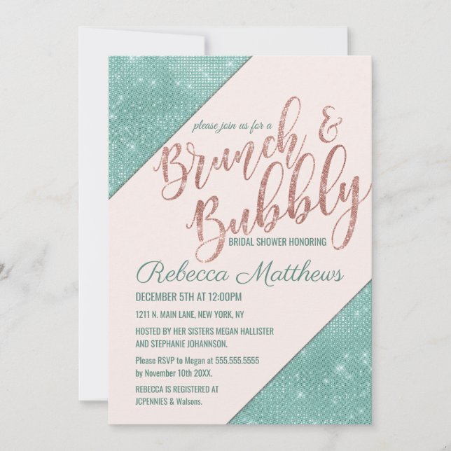 Invitation Pink Turquoise Bleu Faux Parties scintillant Sequi (Devant)