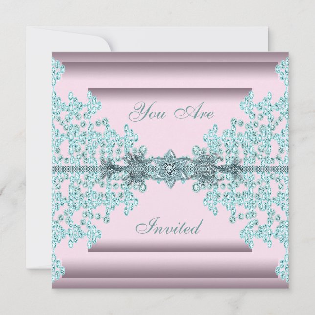 Invitation Pink Turquoise Blue Black Cravate (Devant)