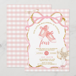 Invitation Pink Tutu Ballerina En vichy Anniversaire