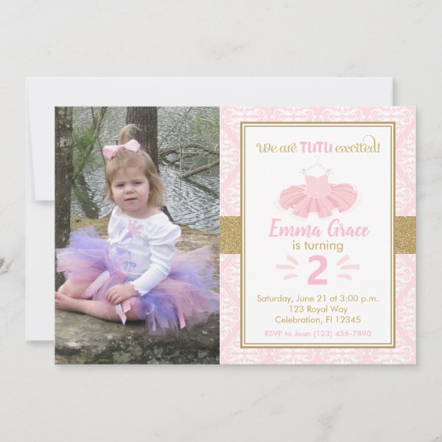 Invitation Pink Tutu Ballerina Girl Photo Anniversaire Invita (Devant)