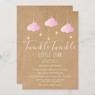 Invitation Pink Twinkle Baby shower Twinkle Rustic Kraft