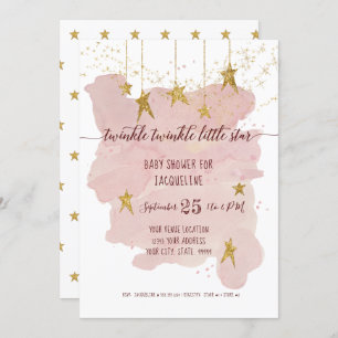 Invitation Pink Twinkle Little Star Gold Girl Baby shower