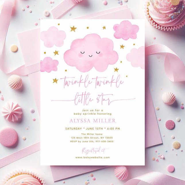 Invitation Pink Twinkle Star Cloud Baby Sprinkle (Créateur téléchargé)