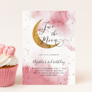 Invitation Pink Two The Moon Girl 2e fête d'anniversaire