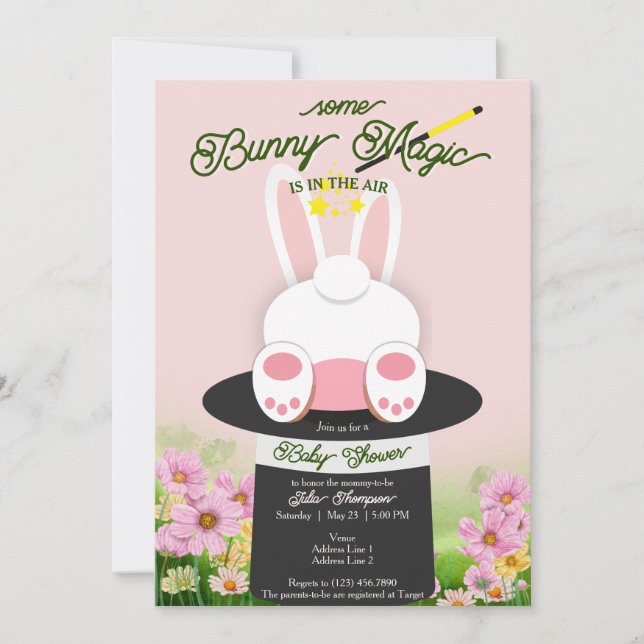 Invitation Pink Un Petit Lapin Magique Casquette Jardin en Tr (Devant)