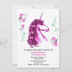 Invitation Pink Unicorn à la fête d'anniversaire
