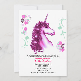 Invitation Pink Unicorn à la fête d'anniversaire
