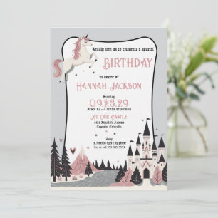 Invitation Pink Unicorn Castle fête d'anniversaire