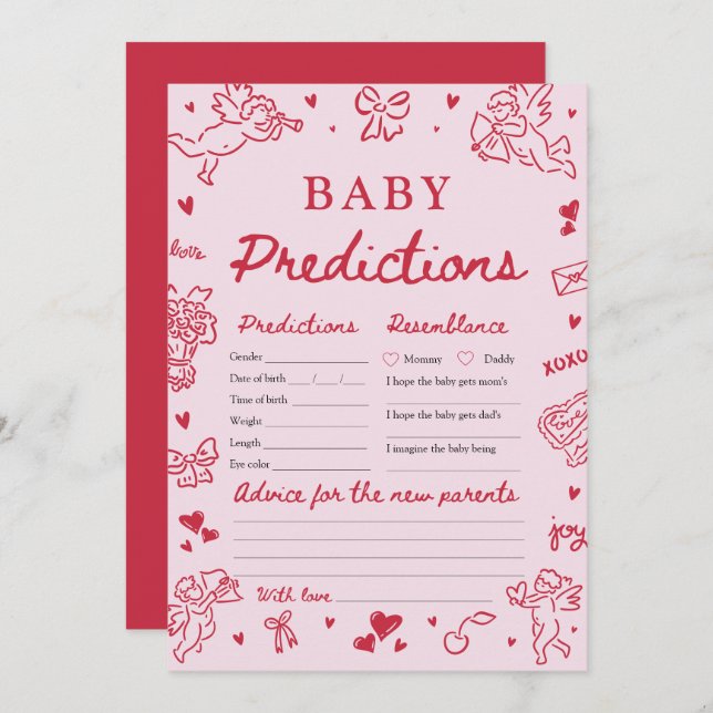 Invitation Pink Valentine Baby Predictions Baby Shower Game (Devant / Derrière)