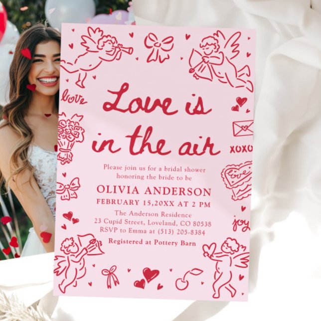 Invitation Pink Valentine Love is in the Air Bridal Shower (Pink Valentine Love is in the Air Bridal Shower Invitation)