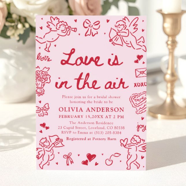 Invitation Pink Valentine Love is in the Air Bridal Shower (Pink Valentine Love is in the Air Bridal Shower Invitation)
