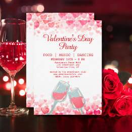 Invitation Pink Valentine's Party Food Music Dancing Club