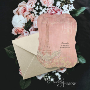 Invitation Pink Vintage Paris Fête des mariées élégante paris