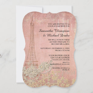 Invitation Pink Vintage Paris Parisien élégant Couples Douche