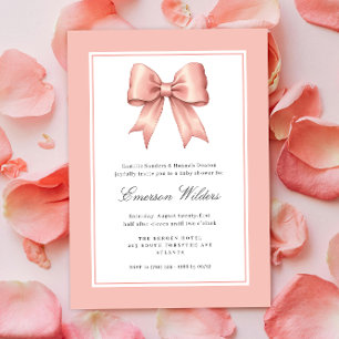 Invitation Pink Vintage Satin Bow Baby Girl Douche