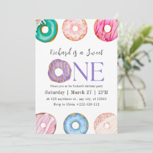 Invitation Pink violet bleu Donut fête d'anniversaire