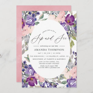 Invitation Pink, Violet et Plum Floral Sip et voir